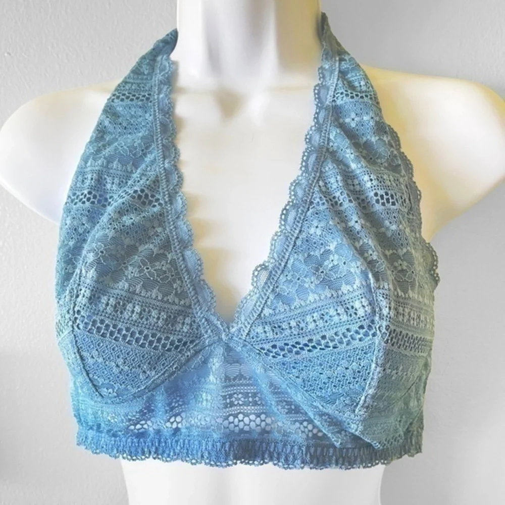 Victoria's Secret Lace Halter Top Bralette,  Baby Blue Lace - Picture 2 of 6